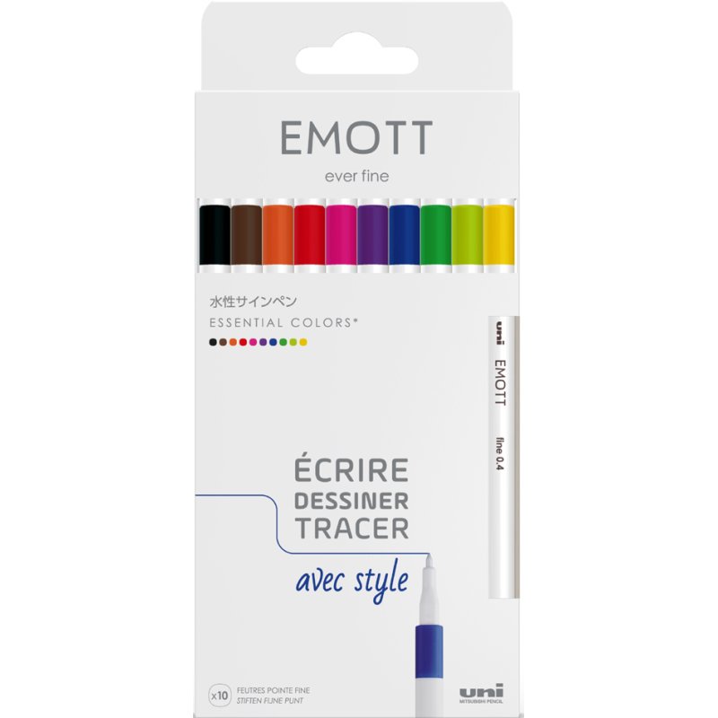 uni-ball fineliner EMOTT, pastelkleuren, 0,4 mm, 10 stuks